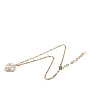 Pre-Loved Chanel Gold Plated CC Faux Pearl Crystal Heart Pendant Necklace
